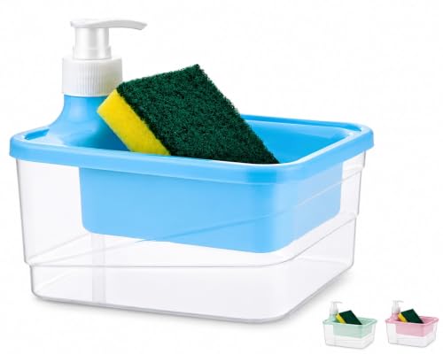 Image of Liquid Soap Dispenser 2 in 1 Liquid Pump for Kitchen Countertop Dish Washing with Sponge Gadgets Dishwashing Container Multipurpose Compact Pump Bottle Multicolor (Rectangular)