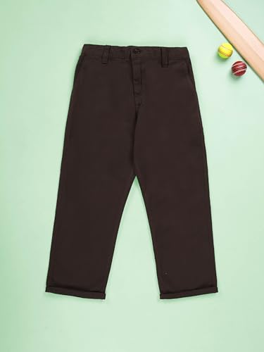 Image of KiddoPanti Boys 100% Cotton Twill Chinos Pant | Comfortable Regular Fit | 2 Side Pocket, 2 Back Pocket | Ankle Length | Back Elasticated Waistband with Button Zip Open Fly