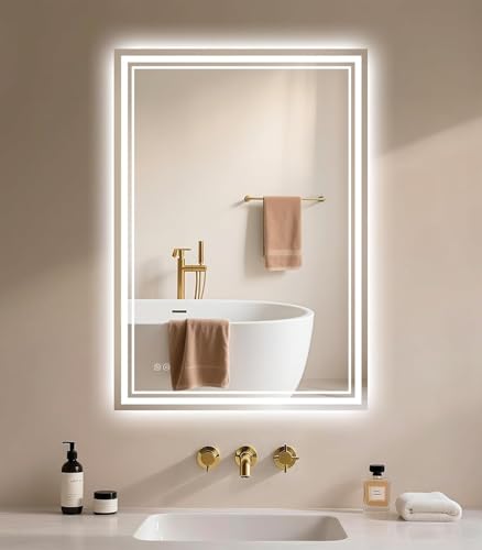 Archaluxe Bathroom Mirror with LED Light: 500x700mm Illuminated Wall Mounted Smart Mirror with Anti-Fog Touch Sensor 3 Colors Dimmable Memory Function IP44 LED-Bathroom-Mirror Horizontal/Vertical