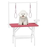 VFK 36''/47''Large Dog Grooming Table, Foldable Pet Station at Home, Dog Grooming Table,Adjustable Cat Drying Desktop with Arms, Nooses, Mesh Tray (Basic pet Table, 36' Pink)