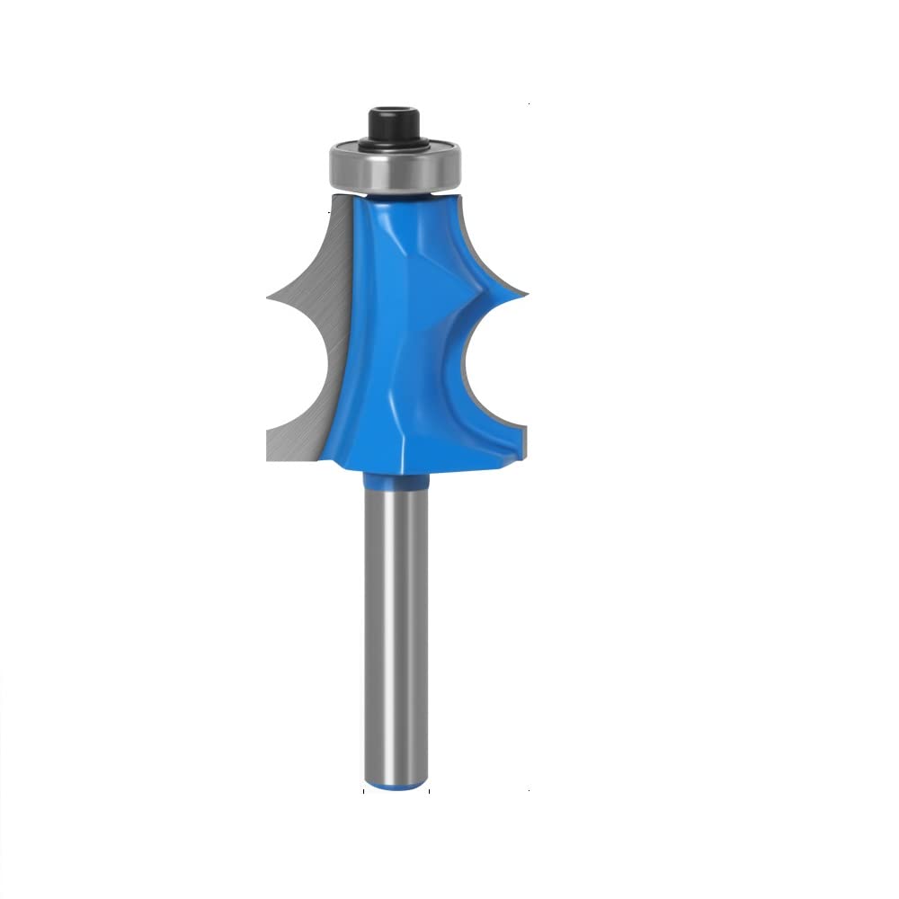 Unifizz Carbide Double R milling cutter 1/4 Inch Bit Shank 1 Inch Bit Dia, with Top Bearing Bevel Edge Forming Router Bits Cutter, Blue 1pcs