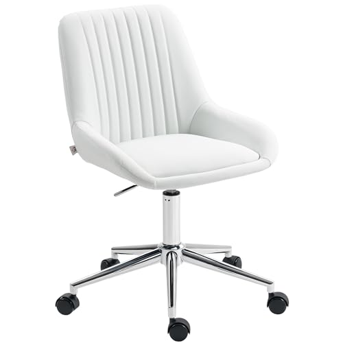 HOMCOM Fauteuil de Bureau sans accoudoirs Ergonomique, Chaise de Bureau pivotante 360° à Hauteur Ajustable, Cuir synthétique et Silicone, pour télétravail...