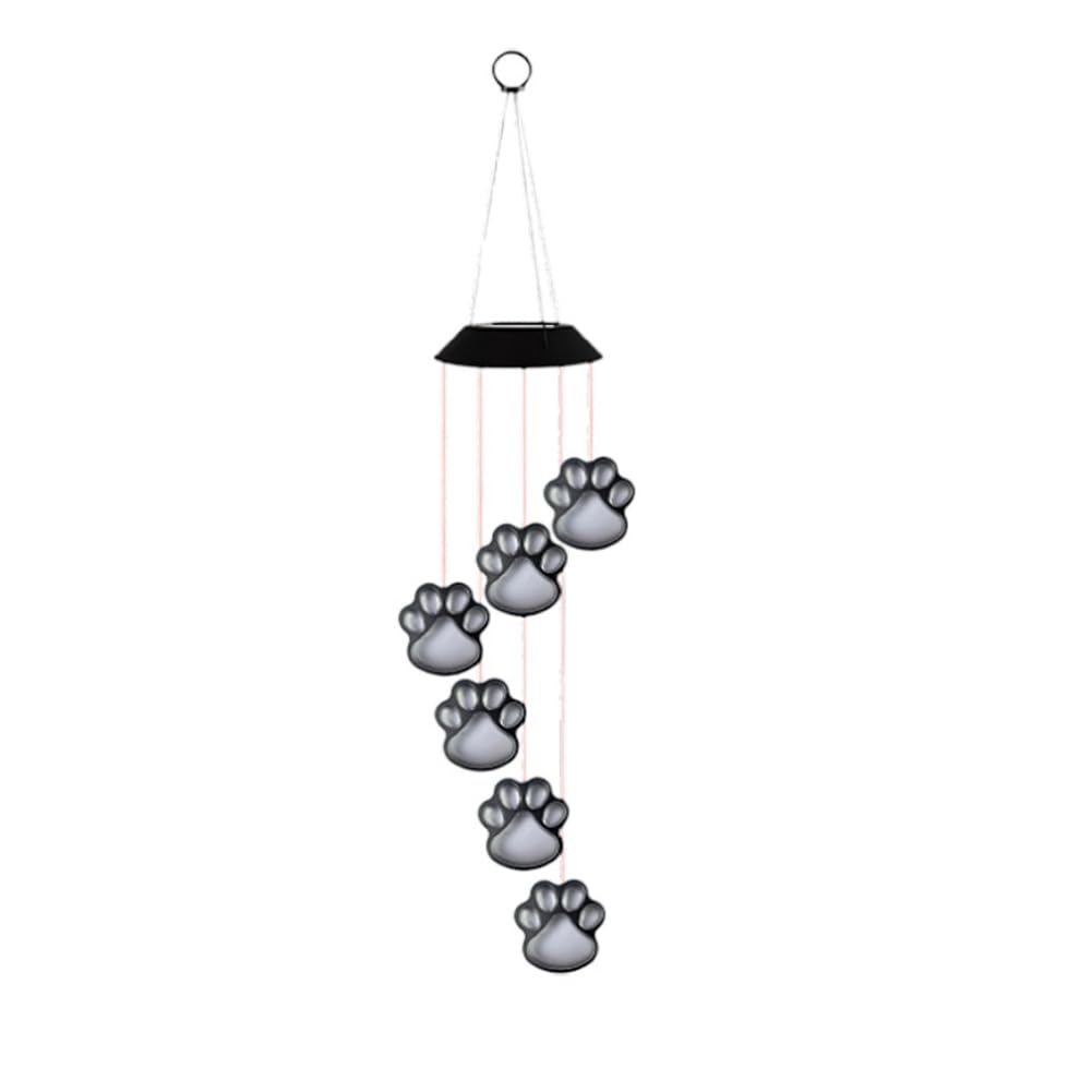 Tuesoa Solar LED Wind Chime Lamp Paws Print Solar Wind Chime Cats Dog Pet Pawprint Solar IP65 Waterproof Hanging