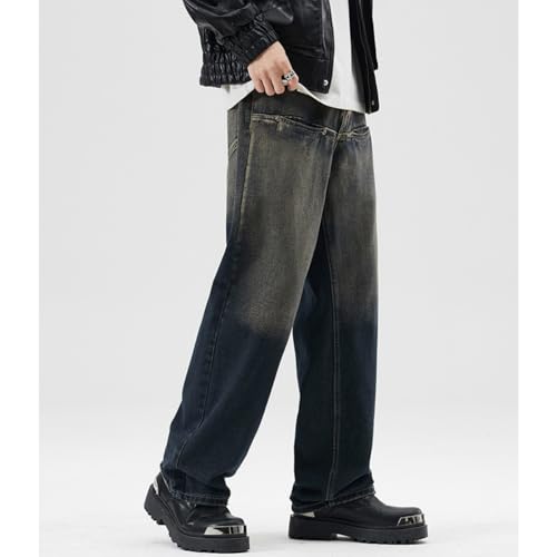 Mens Baggy Jeans Casual Wide Leg Straight Button Skater Trousers Vintage Denim Pants2