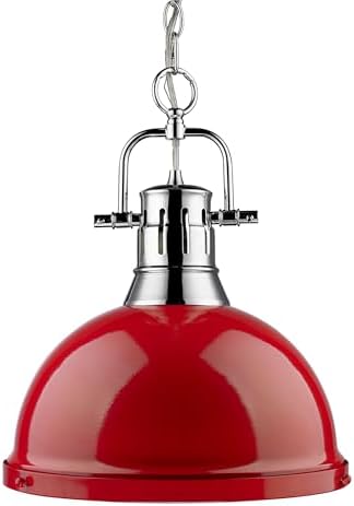 Golden Lighting 3602-L CH-RD Pendant with Red Shades, Chrome Finish