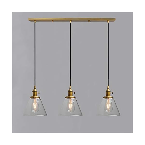 Phansthy Industrial Pendant Light Fitting with Switch 3 Light Edison Ceiling Hanging Lamp with Funnel Clear Glass Shade Cluster Chandelier Fixture Ceiling Light for Dining Room Living Room - Image 3