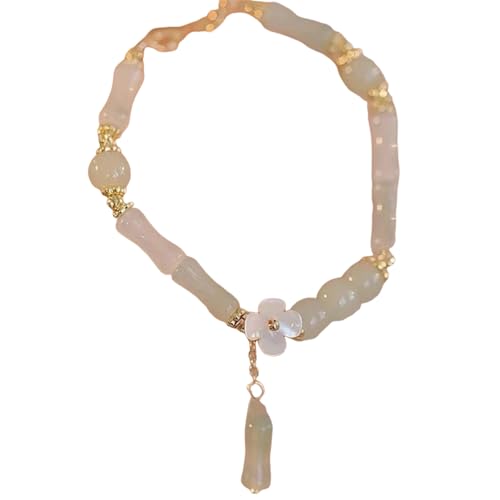 Bracelet cristal perles de bambou vert : éclat durable et charme fleuri élégant pour femme