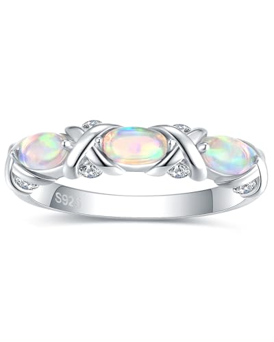S925-Sterling-Silver Opal Eternity Rings for Women - Stackable Band Rings Elegant Unique Design Ring Fashion Accessory Jewelry Gifts for Everyday Wear and Special Occasions