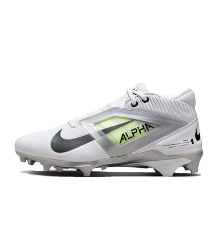 Nike Alpha Menace 4 Pro Football Cleats (FD7037-100, White/Metallic Silver/Photon Dust) Size 9.5