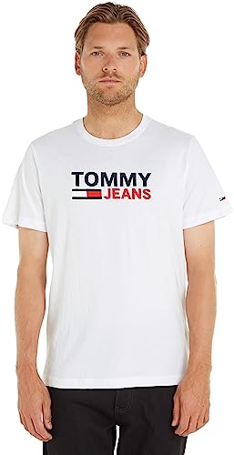 Tommy Jeans TJM REG CORP LOGO TEE Camisetas de Manga Corta Hombre, Blanco (White), S
