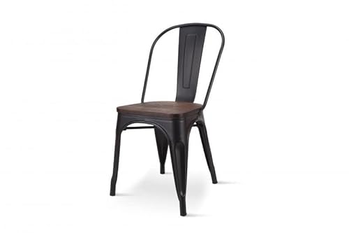 Kosmi - Silla de Metal Negro Mate con Asiento de Madera Maciza Oscura, para decoración de Estilo Industrial Cover