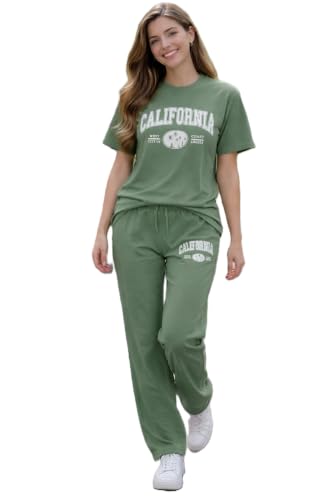Image of Women's California Graphic T-Shirt and Jogger Set, 2-Piece Coord Set, Drawstring Waistband, Casual Loungewear, Relaxed Fit