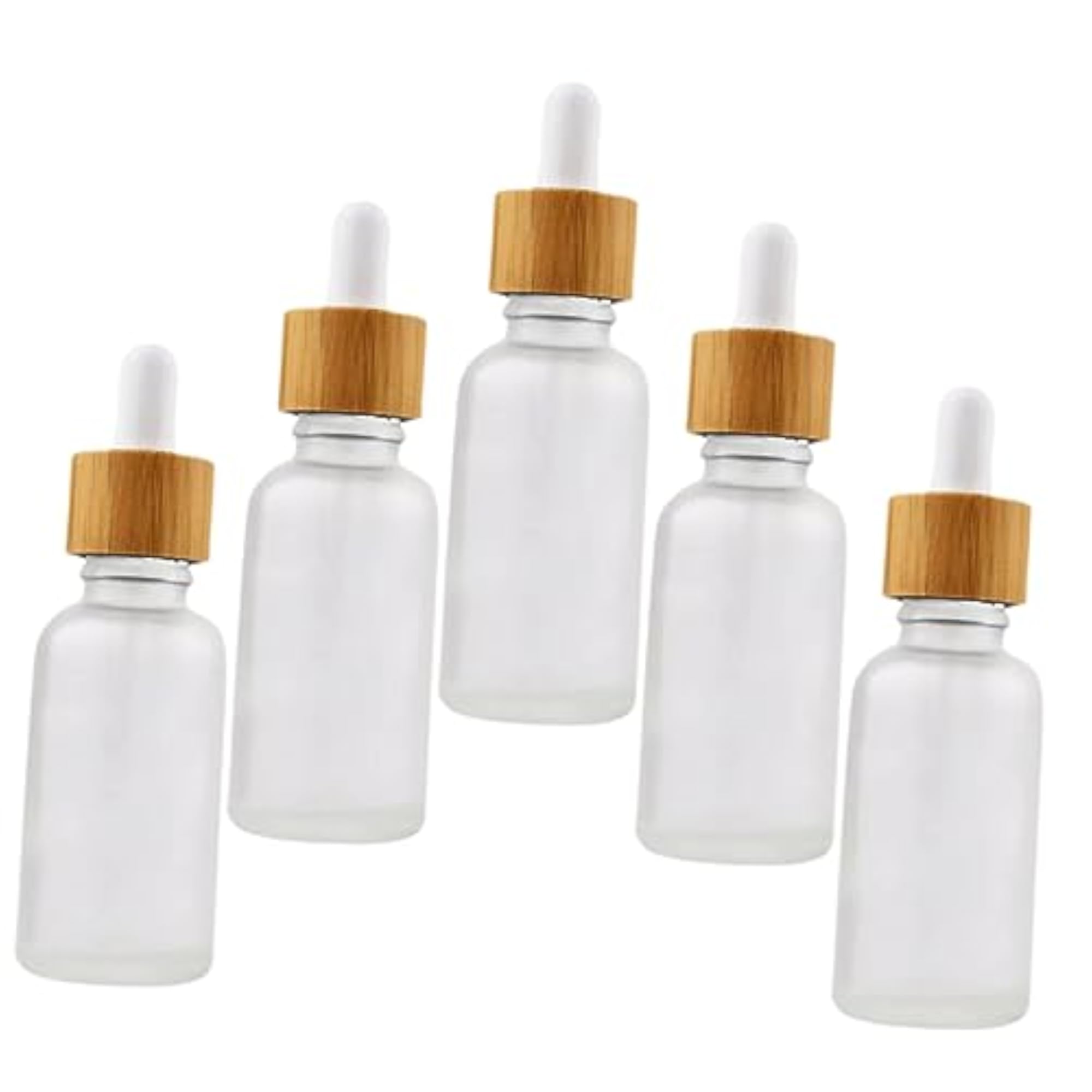 5pcs Essential Oil Glass Dropper Bottles with Bamboo Wood Rings