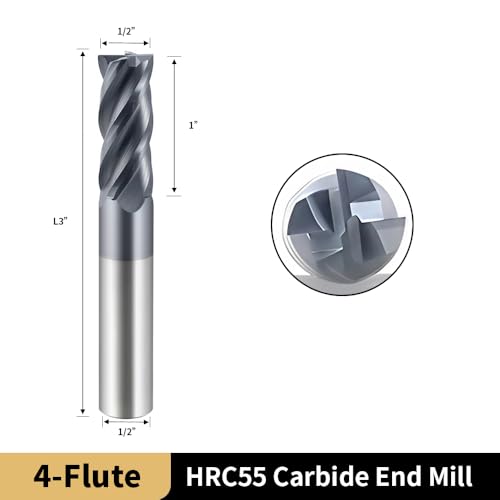 Image of 1 /2 Inch HRC55 Square End Mills-4 Flute TiALSiN Coating for Milling Alloy Steels, Hardened Steel, Metal etc.(5 Pcs)