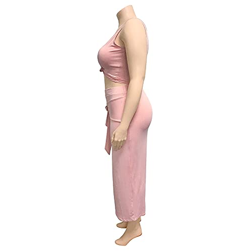 Image of Plus Size Women 2 Piece Outfits Sets Sexy Tracksuit Midi Dress,Sleeveless Tank Top Bodycon Skirts Set Casual Summer