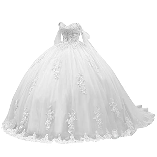 Ftupza Off Shoulder Quinceanera Dresses Puffy Tulle Ball Gowns for Vestido de 15 años Lace Appliques Prom Dress Ftu01