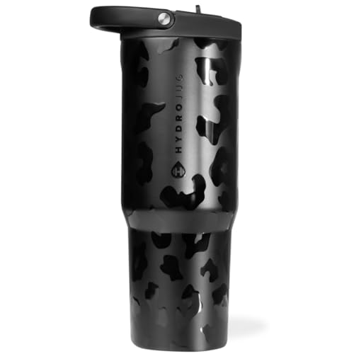 Image of HydroJug Sport - Stainless Steel Tumbler with Straw, Vacuum Insulated, 40oz Leakproof Water Bottle, Ergonomic Design, Reusable, Dishwasher Safe, Rubber Base, Durable for Gym or Outdoors, Black Leopard