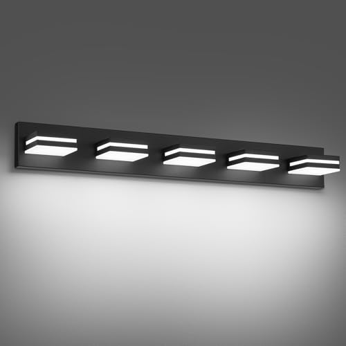 Image of Modern LED Small Black Acrylic Bathroom Lights Fixtures 5-Light