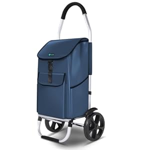 VOUNOT Boodschappentrolley met 2 wielen van aluminium met waterdicht vak, boodschappentrolley, opvouwbaar, 2-in-1, trolleytas, marineblauw, 45 l