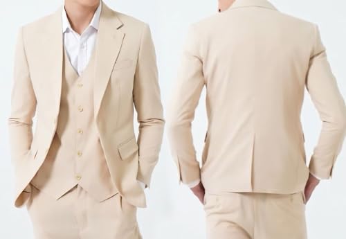 Men's Linen Suit 3 Piece Summer Slim Fit Retro Blazer Suits Set Beach Wedding Party Groomsmen Prom Jacket Vest Pants2