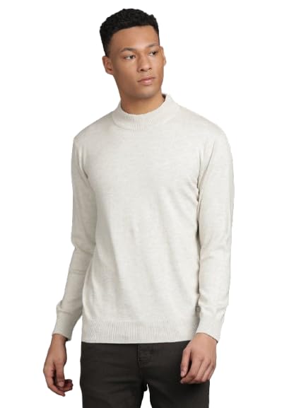 turtle Men’s White Knitted Stripes Pullover | Regular Fit Winter Sweater with Mock Neck | Soft & Lightweight Knitwear-picture-22