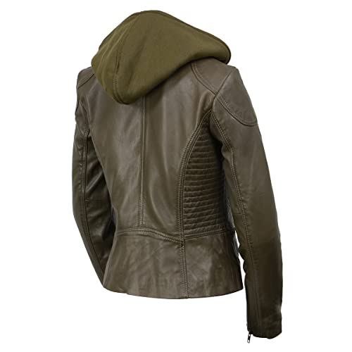 Milwaukee Leather Sfl2815 Women’s 'Hooded' Olive Leather Jacket With Asymmetrical Zipper - Medium #TOP6