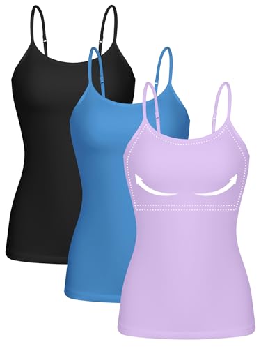 Image of ATTRACO Women 3 Pack Cotton Camisoles with Shelf Bra Adjustable Spaghetti Strap Tank Tops