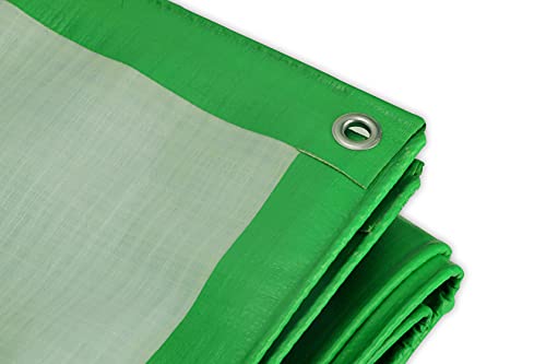 Image of SIGMA (LABLE) 10FT X 8FT 230 GSM Waterproof Tarpaulin Sheet Super Strong, Home Roof Balcony Shed Protector UV Treated Reusable Multipurpose Cover,Green-White(Eyelets Every 3ft) As Per BIS 7903