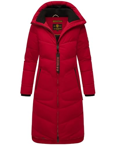 MARIKOO Damen langer Wintermantel warmer Steppmantel mit verstellbarer Kapuze Benikoo Deep Red Gr. L