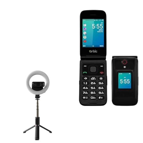 BoxWave Stand and Mount Compatible with Orbic Journey Pro - RingLight SelfiePod, Selfie Stick Extendable Arm with Ring Light - Jet Black