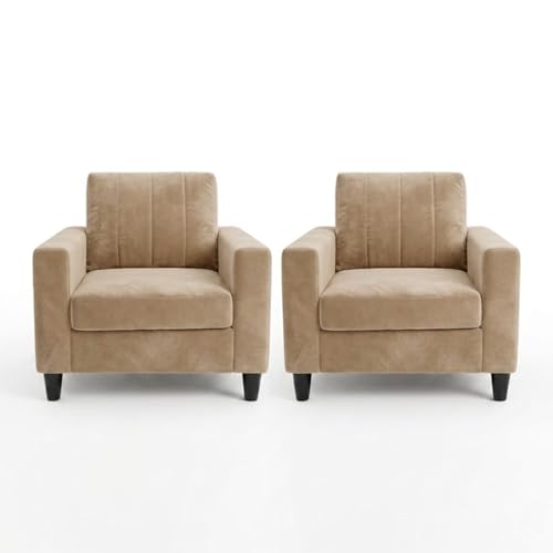 Image of Hendrick Plush Velvet 3 Seater + 1 Seater + 1 Seater Sofa Set | Silken Velvet Upholstery | Golden Legs | Designer Set for Living Room & Office Spaces (Beige)