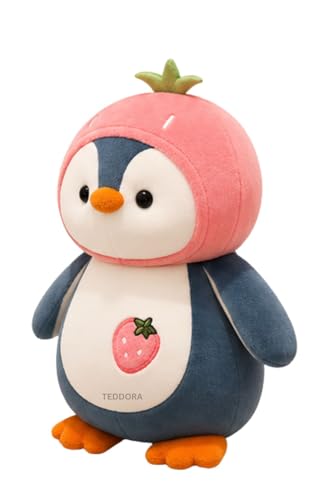 Image of Fruity Penguin Soft Toy for Girls Boys Kids, Pink Animal Plush Stuffed Baby Teddy Gift Birthday, 25 cm