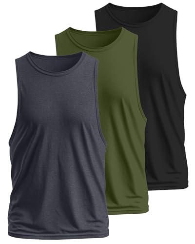 Ficerd 3 Pcs Big and Tall Men's Workout Tank Top Cotton Sleeveless Muscle Tee Gym Athletic Bodybuilding Cut Off Shirt2