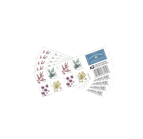United States Postal Service Winter Berries Forever Stamps, 5 Booklets, 100 Stamps, First-Class Postage