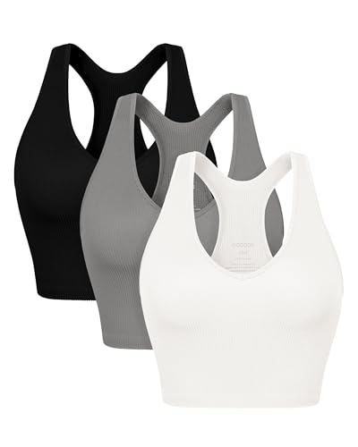 ODODOS 3-Pack Seamless Racerback Crop Tank for...