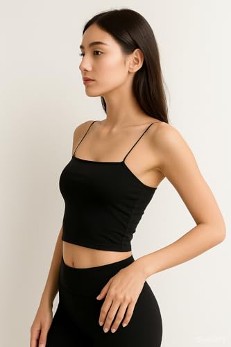 Image of Women's Lightly Padded Spaghetti Strap Crop Top - Smooth & Stretchable Everyday Wear