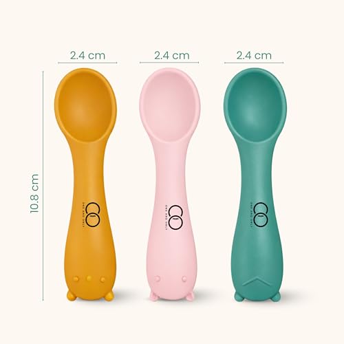 Image of Baby Training Spoon Set, Multicolor-3 Silicone Spoon for Baby 6 to 12 Months, 3 Pc, Self Feeding Cutlery for Puree Snacks and Daily Meals, Daily Feeding Essential