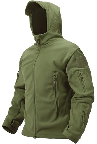 TACVASEN Tactical Hoodies for Men Windproof Fleece Hoodies Zip Up Mens Jacket Winter Warm Hoodie Hunting Army Green