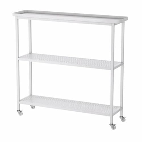 Soporte de metal resistente de 3 niveles con ruedas para uso en interiores y exteriores, estante de almacenamiento de macetas de gran tamaño (blanco, 100 cm)