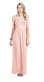 Simlu Women's Long Rayon Maxi Dress, Scoop Neck and Empire Elastic Waist Peach Short Sleeve S