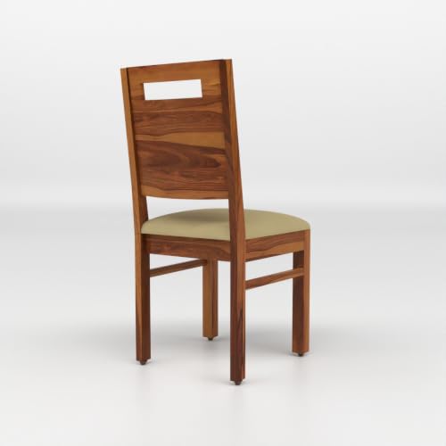 Image of Solid Sheesham Wood Dining Chair Set of 4 | Premium Wooden Dining Chairs with Cushioned Seat | Modern Horizontal Slatted Backrest | Heavy Duty Dining Table Chairs
