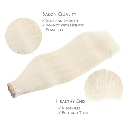 Image of WENNALIFE Tape in Hair Extensions Human Hair, 20pcs 50g 20 inch White Blonde Remy Hair Extensions Straight Human Hair Tape in Extensions Skin Weft Tape Extensions Human Hair