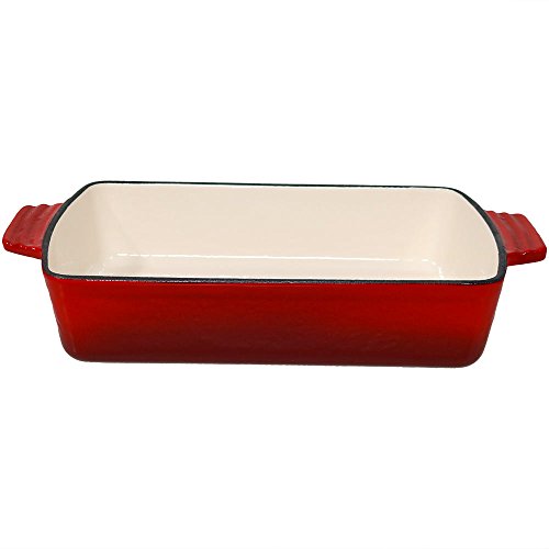 Sunnydaze 11.5-Inch Red Enameled Cast Iron Lasagna Pan - Deep Cooking, Baking