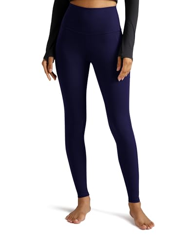 Colorfulkoala Womens High Waisted 28 Inseam Leggings Full Length Workout Yoga Pants with Pockets (L Navy)