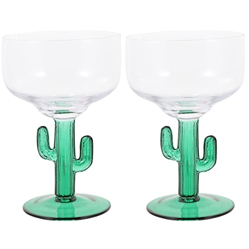 Hemoton Wine Glasses Goblet 2pcs Cactus Margarita Glasses Glass Cocktail Cups Wine Goblets for Summer Beach Hawaiian Luau Party Mexican Cinco de Mayo Decorations Clear Cocktail Glass