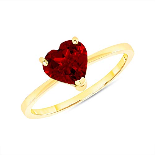 10K Garnet Gold Ring For Women, 7mm Solitaire Heart-Shaped Garnet Ring, Red Gemstone Statement Ring, January Birthstone Rings, Birthday Gold Jewelry In Rose White and Yellow Gold