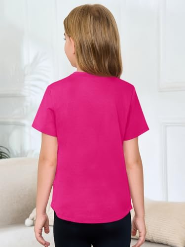 Image of Haloumoning Girls Short Sleeve T Shirts 5-14 Years | Kids Summer, T shirt Girls,Crewneck Tops, Curved Hem Tees,Back to School Summer Tops,Fashion Clothes