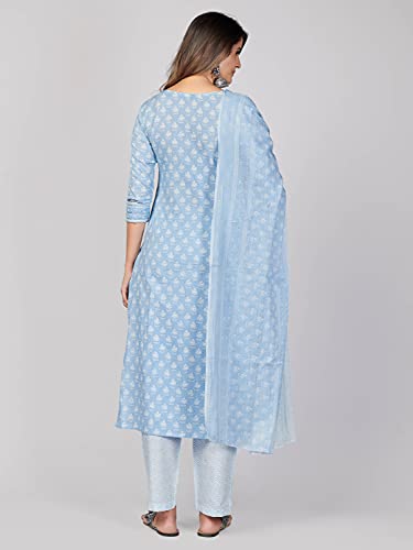 Image of Vbuyz Women's Printed & Embroidered Straight Cotton Stitched Kurta Pant with Dupatta