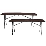 7H SEVEN HOUSE Pack 2 Mesas Plegables Rectangulares Efecto Madera Negro 180x74x74cm 7house