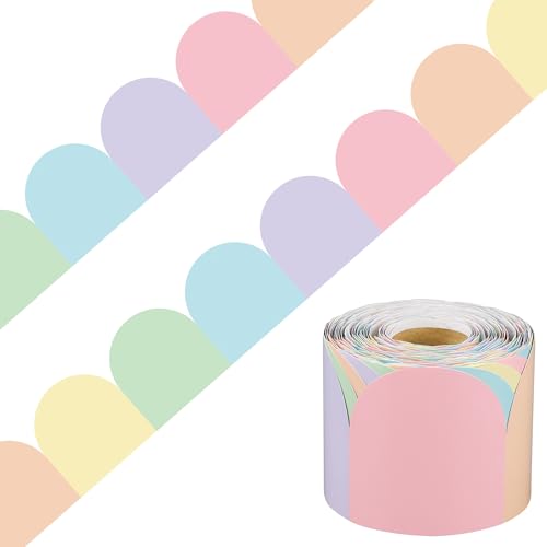 La Mejor Lista de Adornos troquelados favoritos de las personas. 49 Tablero de anuncios pastel de 68.9 pies, borde colorido festoneado, rollo de adornos de arco iris, decoración de tablero de anuncios en colores pastel troquelados, bordes de aula...